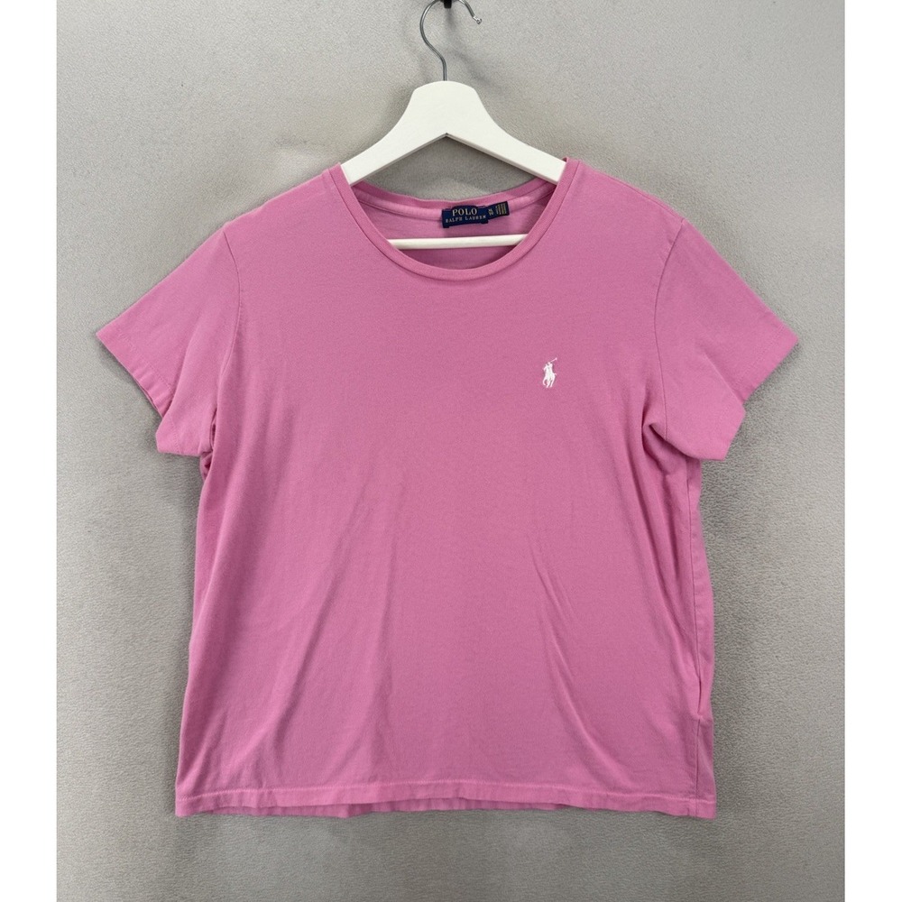 Polo Ralph Lauren Women's XL Baby Pink Cotton Crewneck T Shirt White Pony Logo